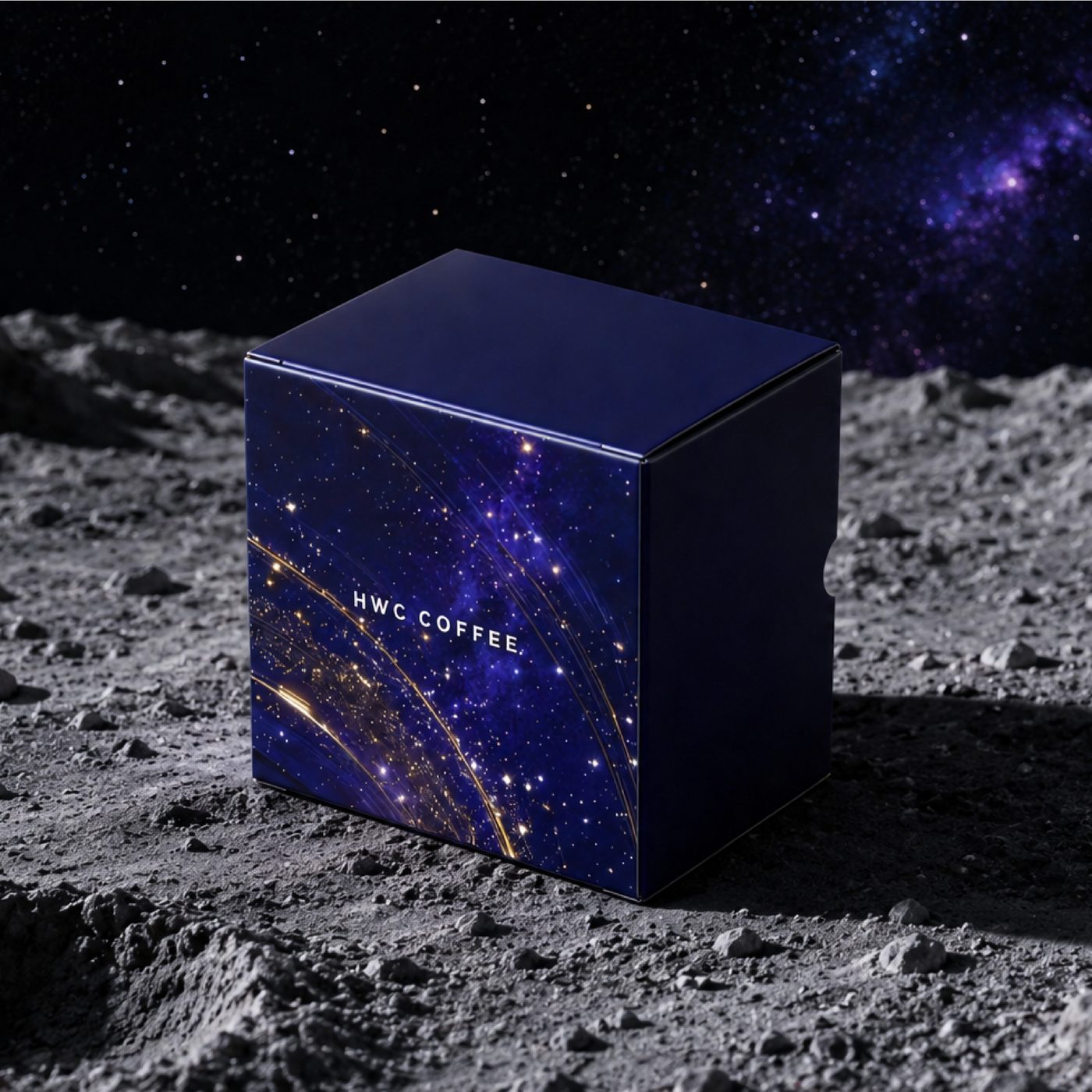 MOONVEIL individual mooncake mini-box — deep-blue constellation design standing on the moon surface